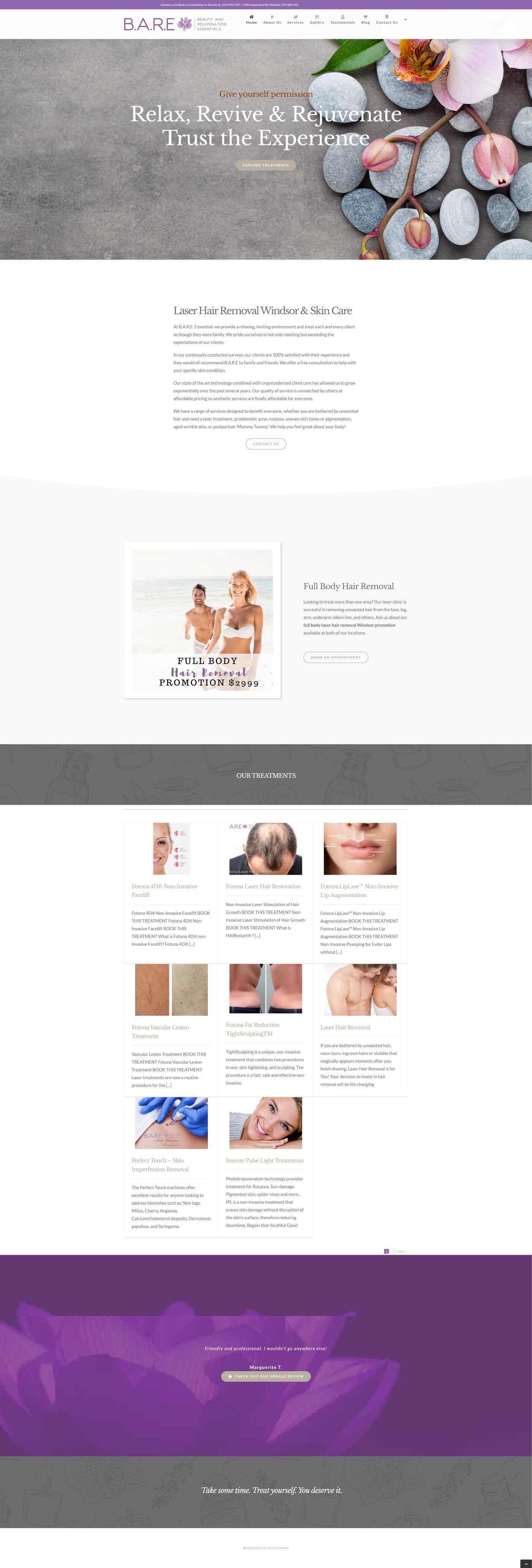 B.A.R.E. Essentials Spa — desktop