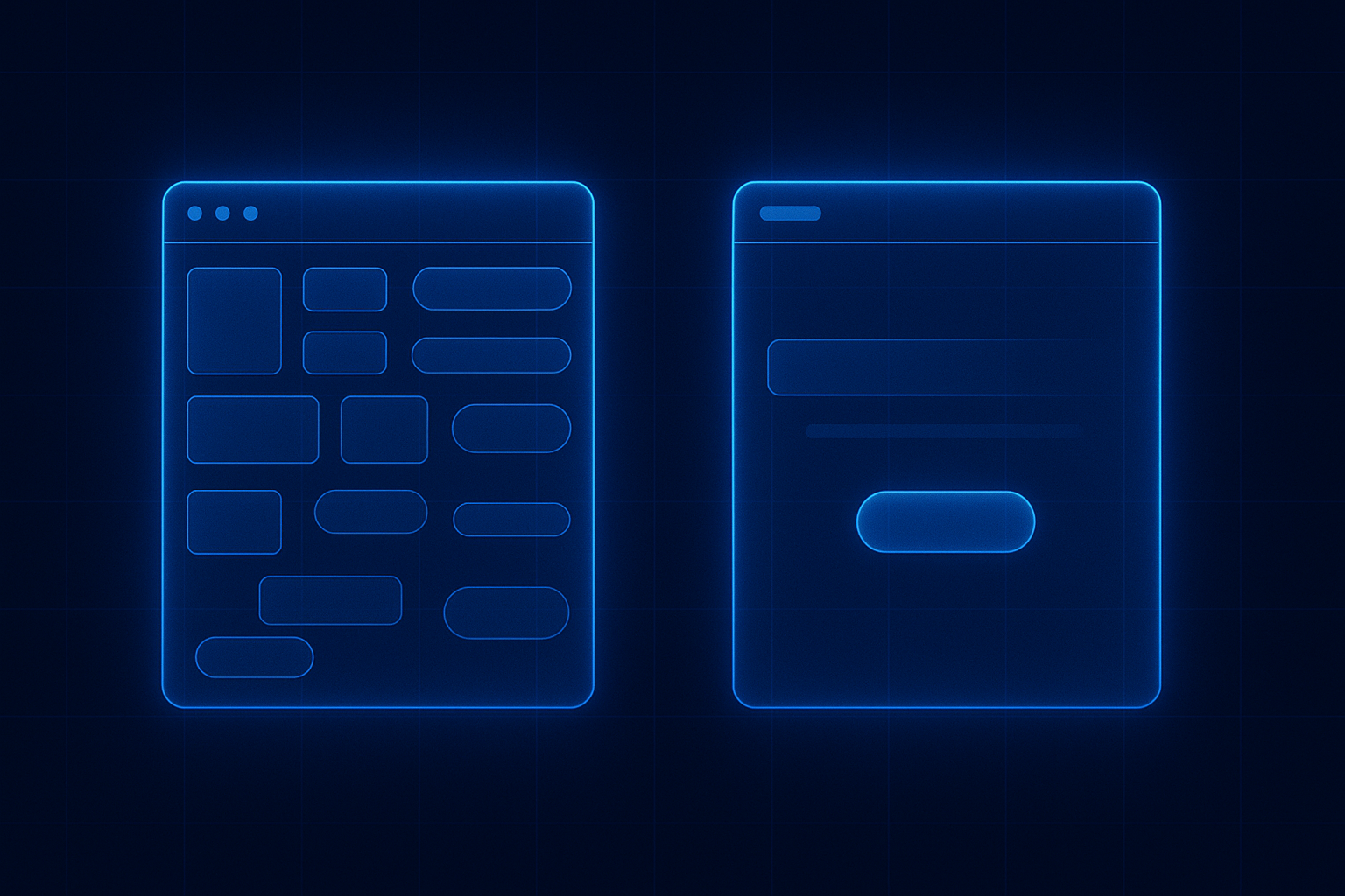 Two page layouts compared — a cluttered one with competing buttons beside a calm one with a single clear action
